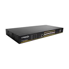 SWITCH CYGNUS 16 PUERTOS POE 100MBPS 135W + UPLINK 2 ETHERNET 1GBPS + 1DE FIBRA ÓPTICA, HASTA 200W TOTAL POE (CON INDICADOR DE CONSUMO), UPLINK: 2X PUERTOS ETHERNET
