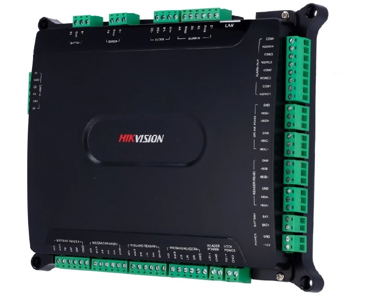 CONTROLADORA HIKVISION PARA 2 PUERTAS, ALMACENA HASTA 100.000 TARJETAS Y 300.000 EVENTOS, TCP/IP Y RS-485, 4 LECTORES WIEGAND (26 BITS Y 34 BITS) Y 4 LECTORES RS-485