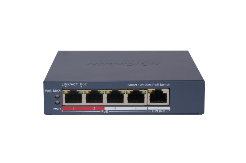SWITCH POE HIKVISION DE 4 PUERTOS POE DE 10/100 MBPS, 1 PUERTO RJ45 DE 10/100 MBPS ADMINISTRABLE , 802.3AF,  60W