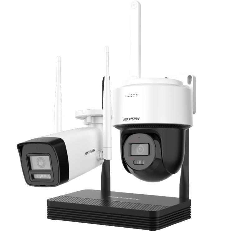  Kit IP Inalámbrico Hikvision Easy link 2 Mpx, NVS 4 Canales, 1 bullet exterior, 1 domo PT Dual Light, Audio Bidireccional