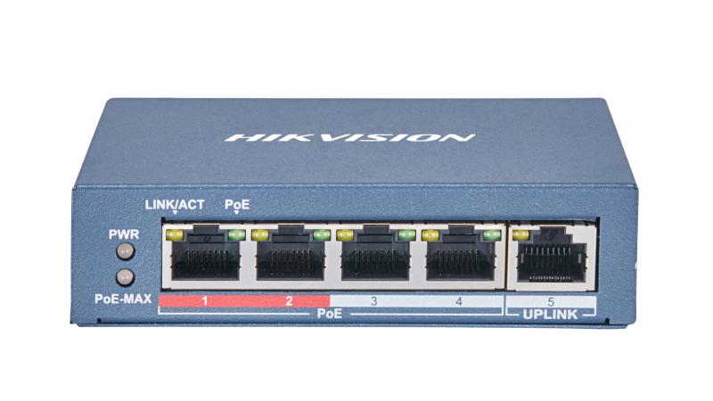 Switch Hikvision 4 puertos POE, no administrado, 1 up-link, 65w, 48 VDC, 1.35 A