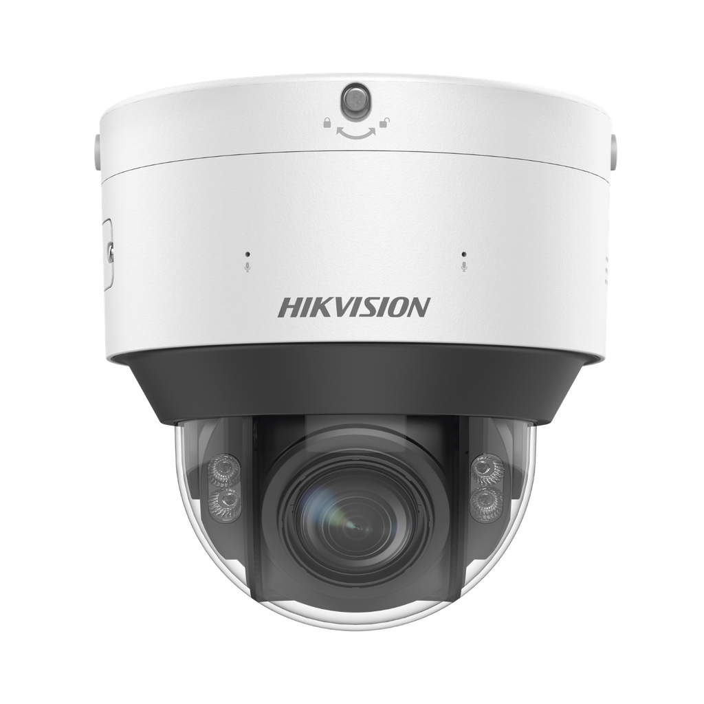 CÁMARA HIKVISION IP DOMO 4 MPX,  Lente Motorizado 2.8 a 12 mm, Luz Dual, Reconocimiento Facial,  Heat Map, ACUSENSE, Micrófono,  IK10, IP67, DeepinView