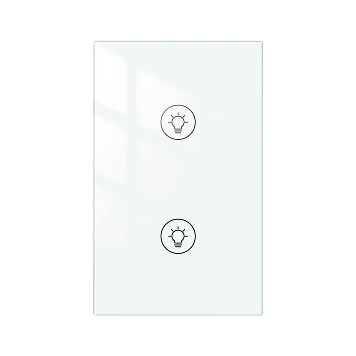 Tecla Dimmer Smart WIFI de 2 canales. Vivo + Neutro. Color Blanco. Tecla touch. Panel de vidrio