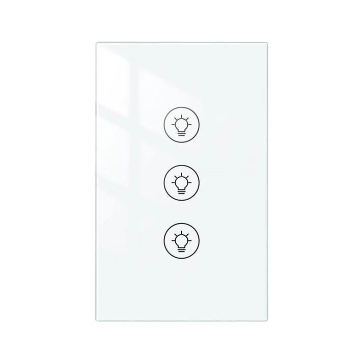 Tecla Dimmer Smart WIFI de 3 canales. Vivo + Neutro. Color Blanco. Tecla touch. Panel de vidrio