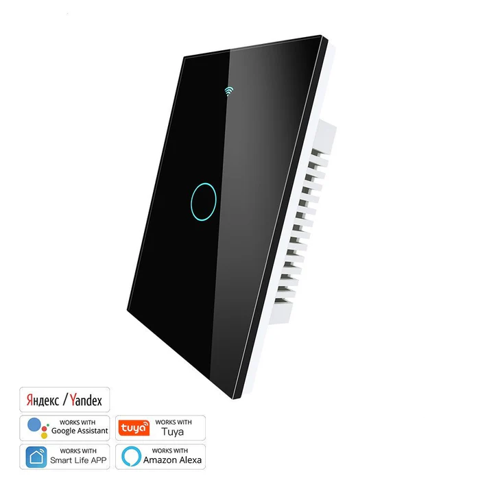 Tecla Smart WIFI de 1 canal. Vivo solo. Color Negro. Tecla touch. Panel de vidrio