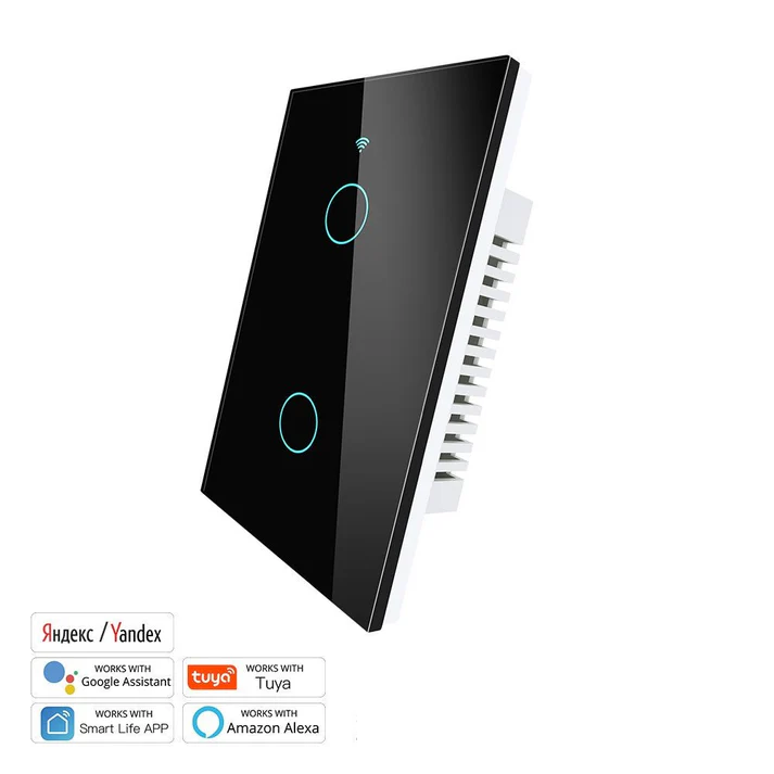 Tecla Smart WIFI de 2 canales. Vivo solo. Color Negro. Tecla touch. Panel de vidrio