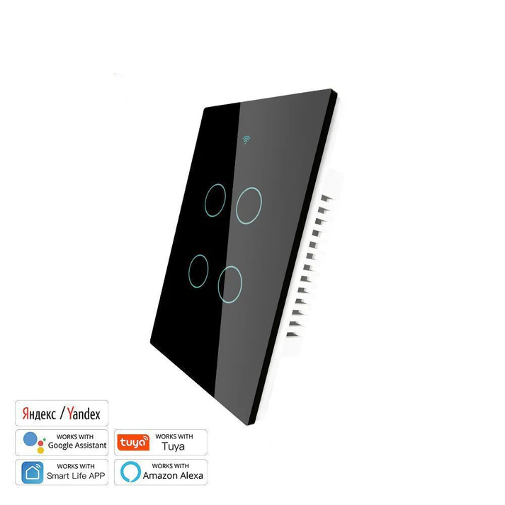 Tecla Smart WIFI de 4 canales. Vivo solo. Color Negro. Tecla touch. Panel de vidrio